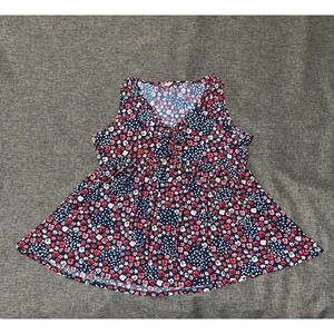 Amana Women's XL Sleeveless Babydoll Top Floral Blue Red T10659